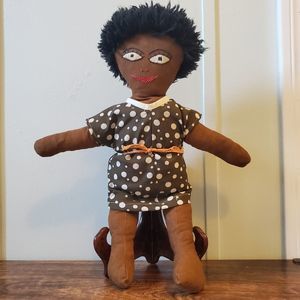 Hand Made Plush Doll with Boho Retro Brown Polka-dot Outfit